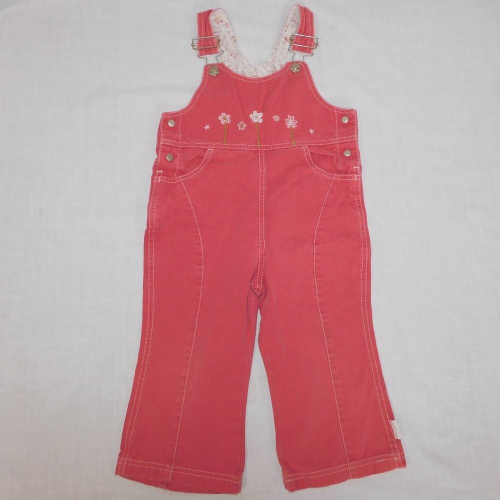 Roots Girls Dark Pink XL 18-24 Months Bib Overalls 18M 23M Flower embroidered